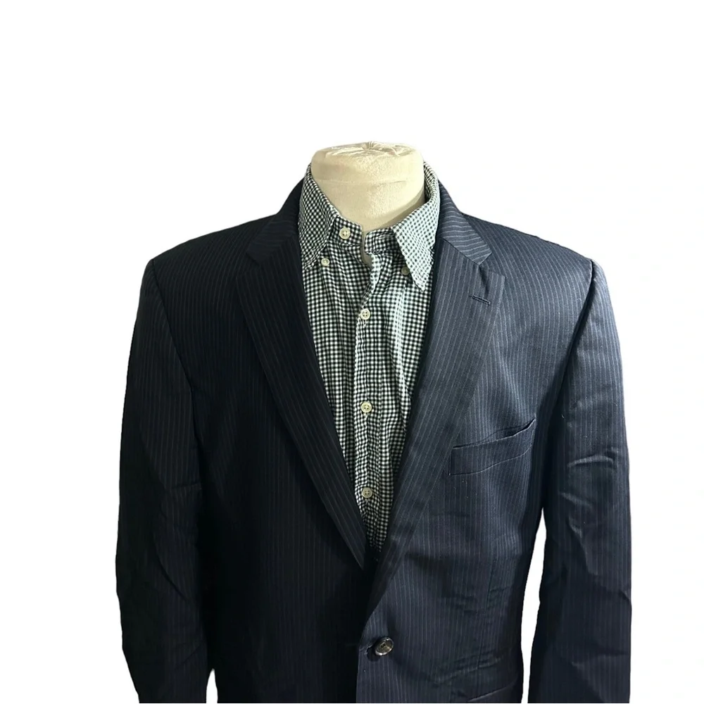 Hugo Boss Pasini2/Movie2 Navy & Periwinkle Stripe 2 Button Wool Suit Coat Sz 46L - Picture 2 of 16